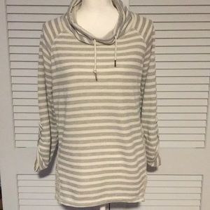 French Laundry Sweater Gray White Stripe Lace